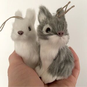 Bunny Rabbits Ornaments, Soft Bunnies, 2 of them, White and Gray Rabbits.